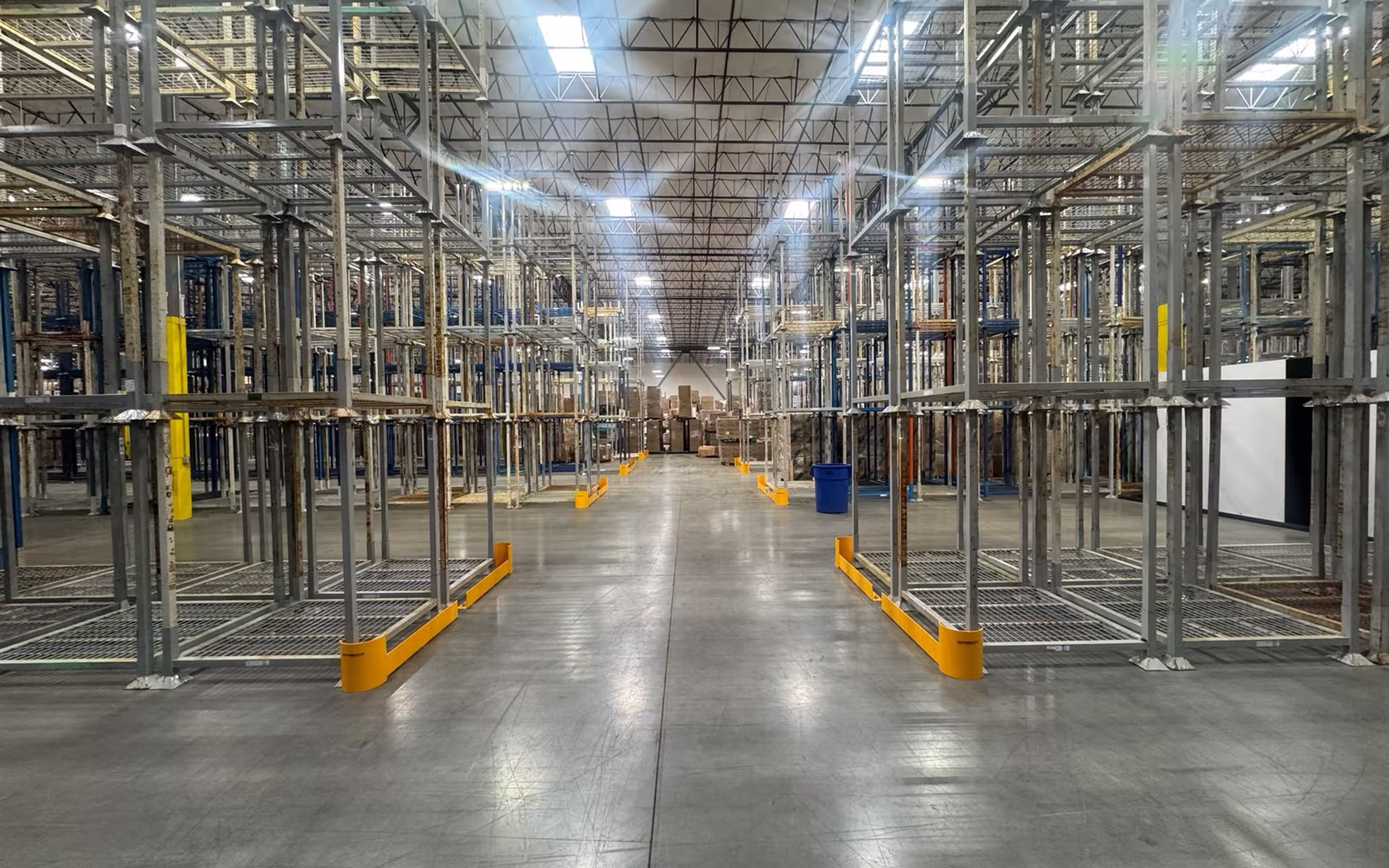 Aisle of portable stack racks showing repeated storage density
