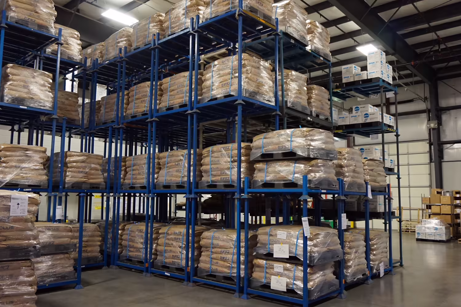High-density portable stack rack storage inside a warehouse operation